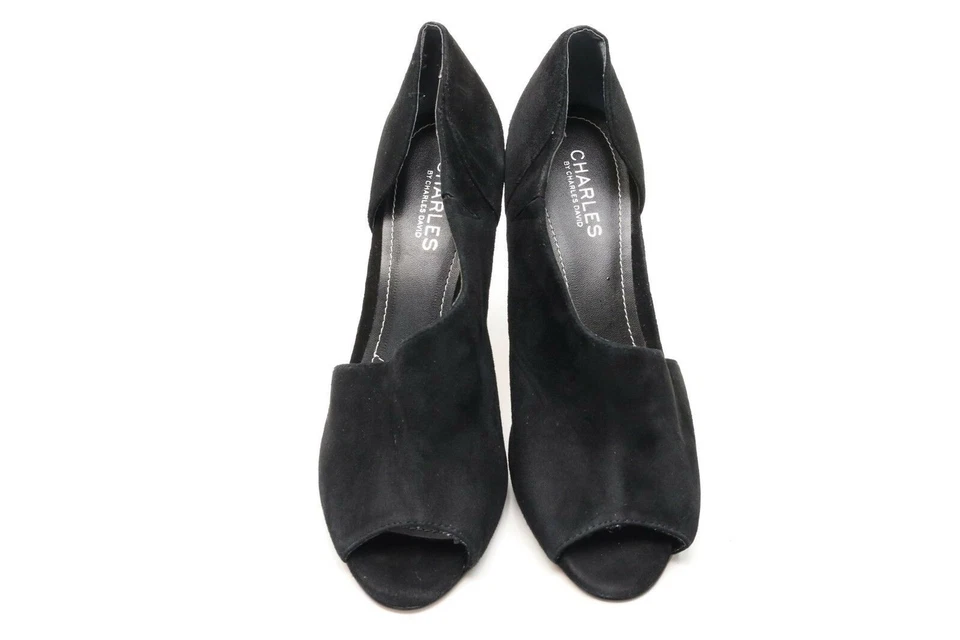 Womens CHARLES BY DAVID CHARLES Black Suede Slip On Open Toe Heels Size 9 M - Image 3 of 4