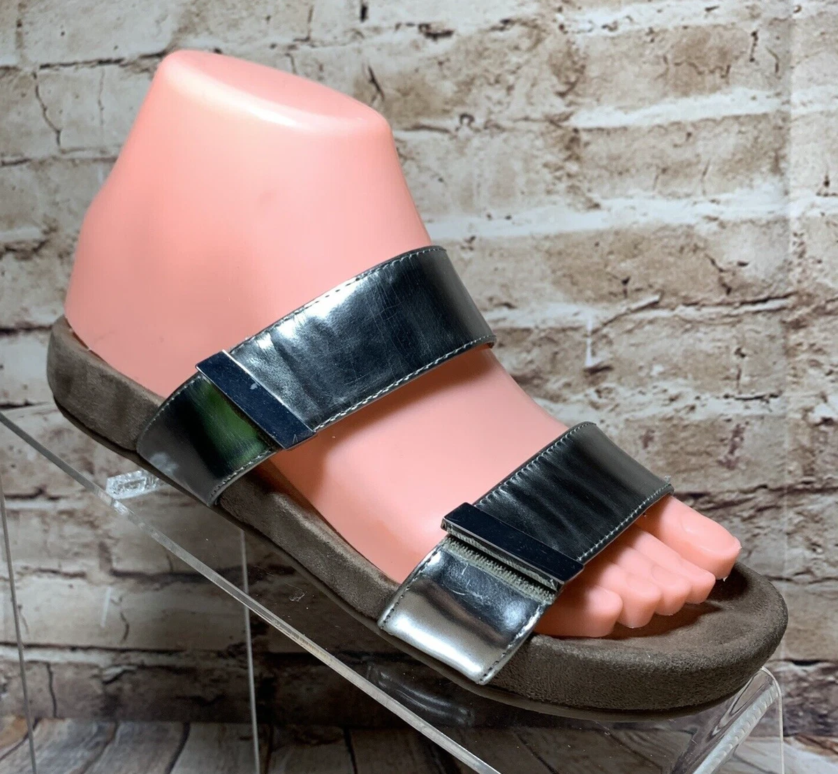 Vionic Grace Jura Sandal Sz 5 Leather Silver 2 Strap Slip On Hook