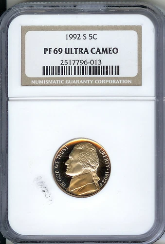 1992 S NGC PF 69 Ultra Cameo, Jefferson Nickel, Nice PQ Proof!