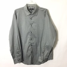 Alfani Button Up Shirt Mens Large Gray Geometric Long Sleeve Regular Fit