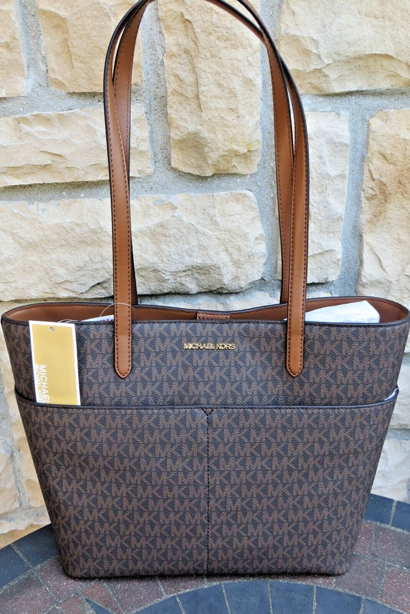 MICHAEL KORS NWT Womens BEDFORD MD Pocket Signature Tote Brown