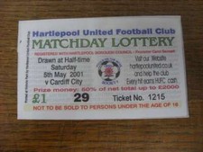 05/05/2001 Matchday Lottery Ticket: Hartlepool United v Cardiff City
