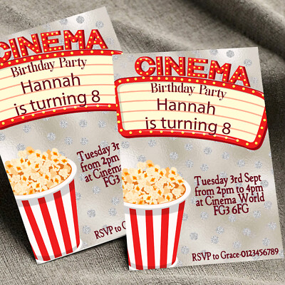 Personalisiertes Kino Geburtstag Party Einladungen Film Film Popcorn Einladungen A6 x10