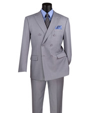 Light Gray Men Solid Color Double Breasted Regular Fit Suit Elastic Waist