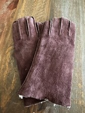 Cowhide Split Leather Woman Reddish-Purple Gloves Lined Size M Vintage EUC