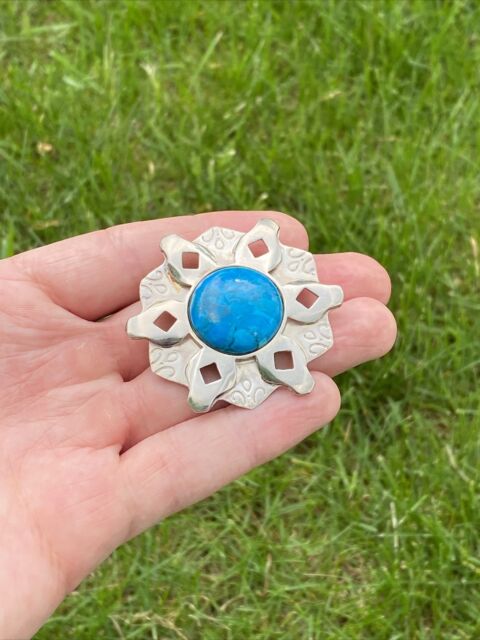 DTR Jay King Mine Finds Sterling Silver Blue Turquoise Sun Star Pendant Brooch