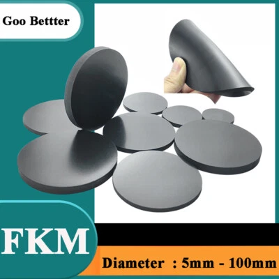 GOO BETTTER Solide FKM Gummischeibe Platte Rund Dichtung Schwarz Gummimatte Dia 5mm - 100mm