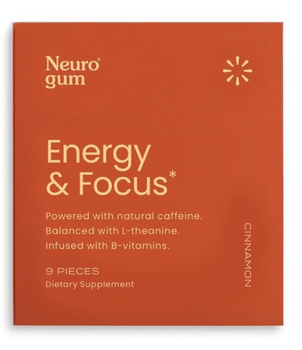 Neuro Gum ENERGY & FOCUS L-Theanine B6 B12 CINNAMON 9 pieces - Picture 1 of 3