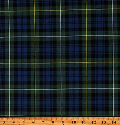 Cotton House of Wales Plaid Patterned Green Navy Fabric Print by Yard D154.04