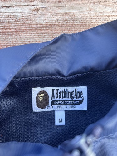 BAPE Navy Blue Windbreaker Jacket Sz M Long Sleeve A Bathing Ape Logo Polyester - Picture 5 of 12