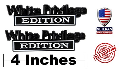 2- BLACK/WHITE White Privilege Card Edition Decal Sticker Car Emblem Badge METAL