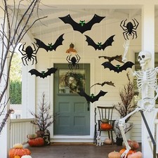 18PCs Hanging Bats Halloween Decoration Outdoor Large Scary Flying Bat Decor