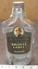 Old Mr Boston Bourbon Bronze label pint Liquor Bottle EMPTY Flask tax stamp 1941