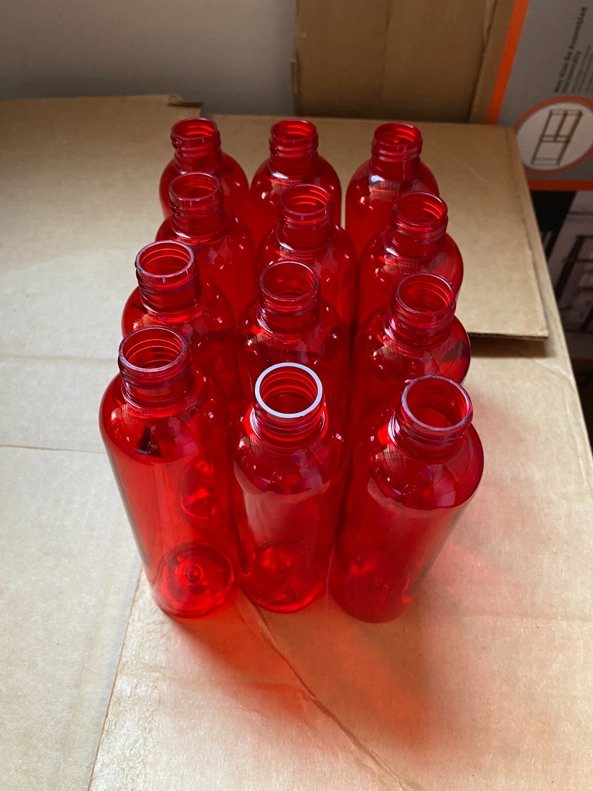 One case 8oz plastic red bottles bpa free.