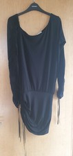 Black stretch dress by Look, ruching and ribbons feature, size 10