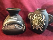 Pair of Matt finished POTTERY vases/pots...Swordfish & Turtle Design