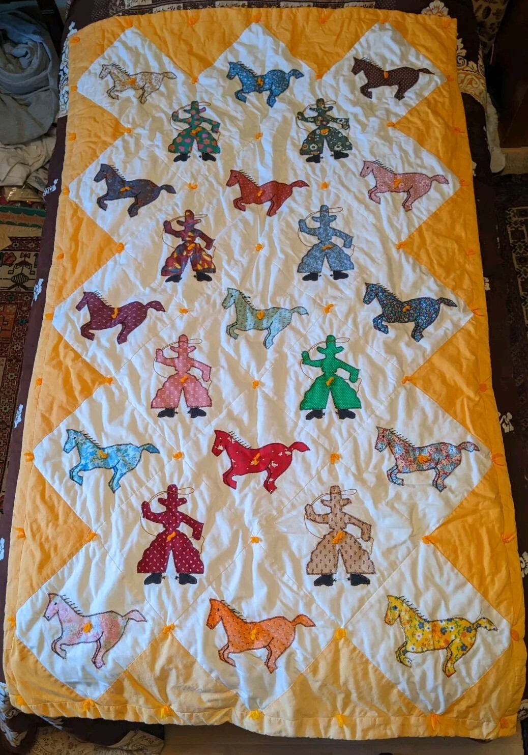 Charming Little Baby Quilt Lap Blanket with Cowboy & Horse Appliques 34