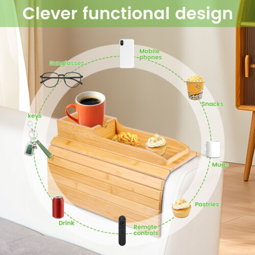 Couch Cup Holder Natural Bamboo Sofa Armrest Tray Foldable Sofa Cup Holder·-· - Picture 4 of 11