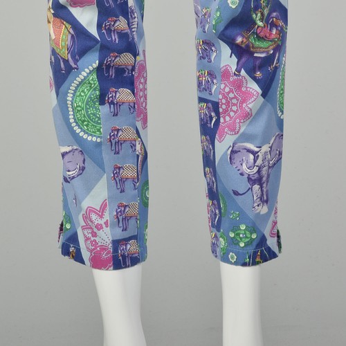 Small 1990s Versace Pants Couture Purple Elephant Print Skinny Jeans Designer - Picture 8 of 12