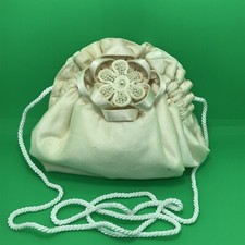 Vintage Cream Color Fabric with Pearl  Ribbon Embelishments Purse or Clutch