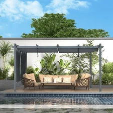 Aoodor 16x12 ft. Aluminum Patio Pergola w/Sun Shade Cover and Retractable Canopy