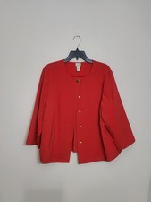 Chicos 3 Annatto Orange/ Red Collarless Jacket 3/4 Sleeve Career Blazer