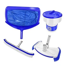  4 in 1 Swimming Pool Cleaning Kit, Pool Brush, Pool Vacuum Head, Skimmer Leaf 