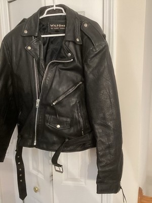 Wilsons Men's XL Black Thick Leather Vintage Moto Biker Jacket 80s