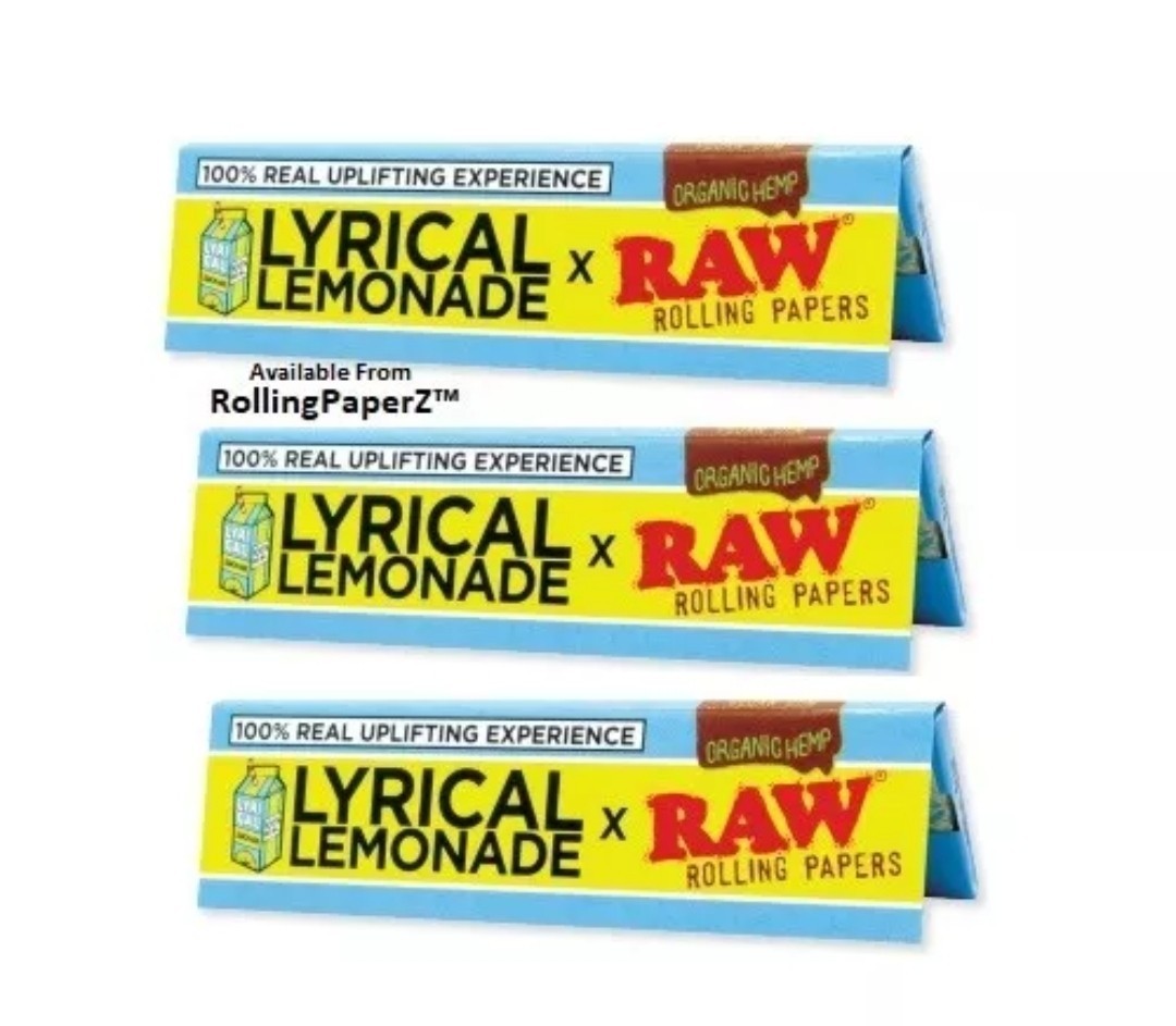 New! THREE Packs of LYRICAL LEMONADE X RAW KING SIZE ROLLING PAPERS ORGANIC HEMP