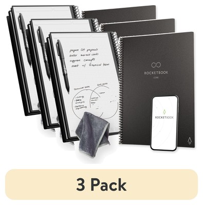(3 pack) Rocketbook Core Smart Spiral Notebook, Dot-Grid and Lined Pages,