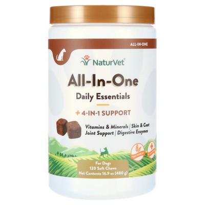 NaturVet All-In-One  Digestive Skin and Coat Joint Vitamins Soft Dog Chew 120 ct