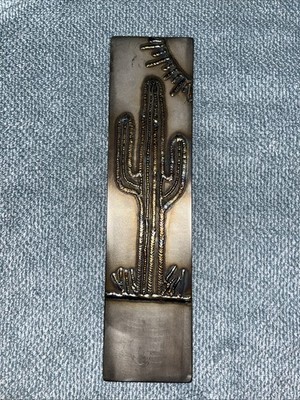 Metal Slab With Cactus And Sun Welded Art. Handmade One Of A Kind