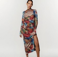 Anthropologie Farm Rio dress sheer lined ruched Midi maxi butterflies #b1