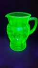 Vintage 1930s Jug Pitcher Hocking Cameo Ballerina Uranium Green Depression Glass