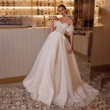 A-Line Lace Appliques Sequin Wedding Dress Embroidery Floor Length Lace Up