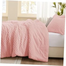 Fluffy Queen Comforter Set - Luxury Faux Queen 88"x88" Pink - Plaid Pattern
