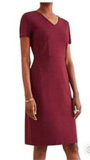 Ann Taylor Womens Size 2 Burgundy Ponte Sheath Dress Short Sleeve V-Neck Career