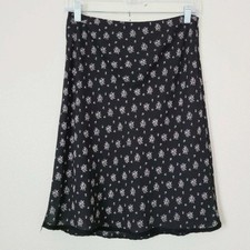 90s Y2K Cottage Romantic Work Witchy Black Floral Ditsy Print Midi Skirt Size 10