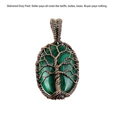 Copper Russian Malachite Stone New Tree Of Life And Wire Wrapped Pendant Jewelry