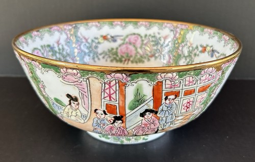 Chinese Famille Rose Medallion Large Serving Bowl 9"  Hand Painted