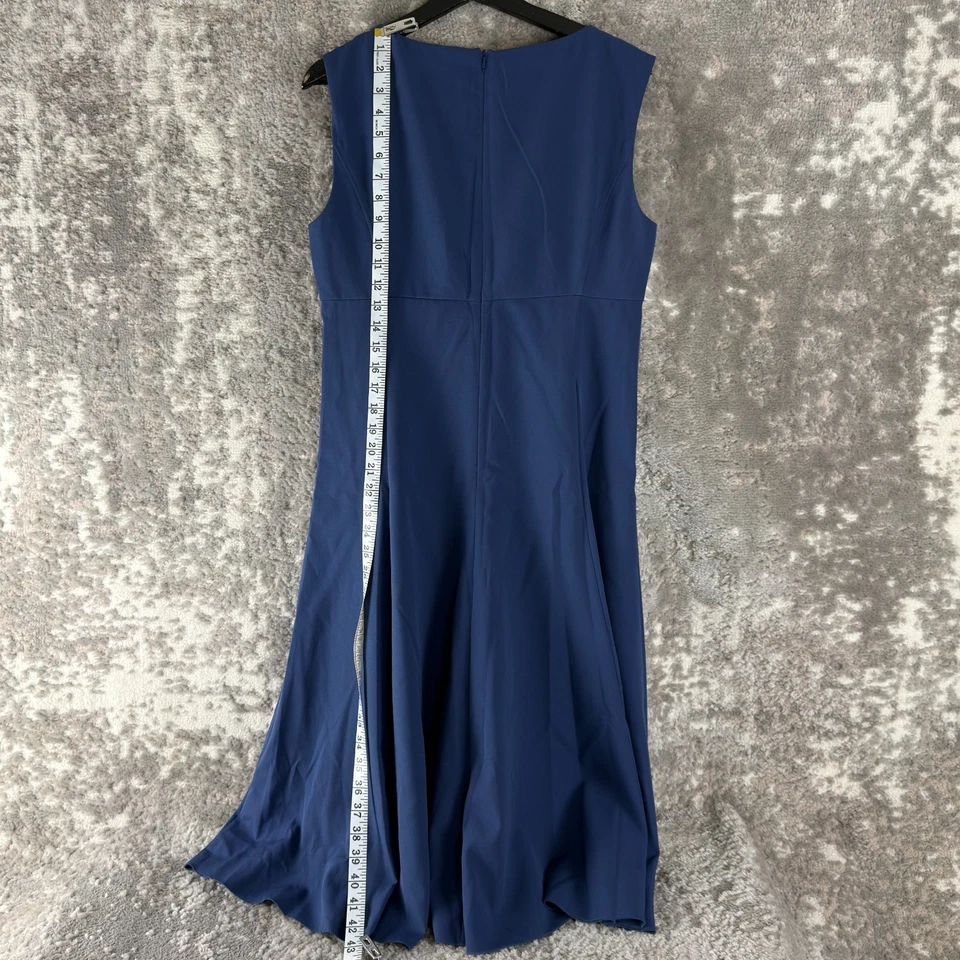 全新 Lands End 尺码 10 Midi 喇叭连衣裙蓝色 V 领无袖拉链弹力全新带标签 — 第 2/4 张图片