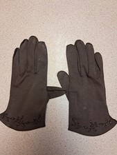 Vintage 1950s beaded Brown Stretch Nylon Formal gloves MCM