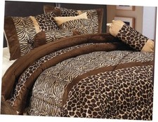GrandLinen 7 Piece Brown Queen Size Safari Bed in A Bag Animal Print Zebra,