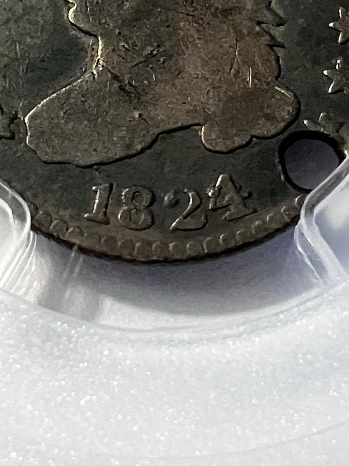 Moneda de diez centavos busto tapado 1824/2 punta una graduada PCGS genuina perforada detalles G Foto 2 de 4