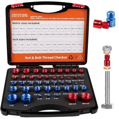 44pcs Inch & Metric Set Nut & Bolt Thread Checker Identifier Thread Gauges Box