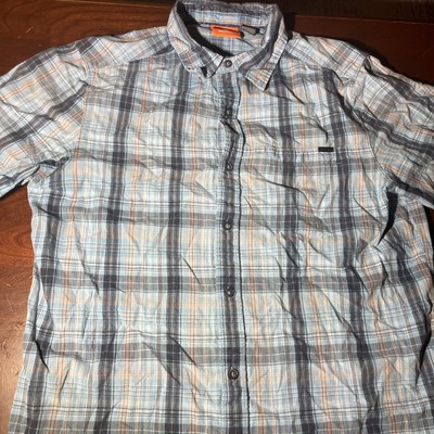 Merrell Shirt Mens Medium Blue Plaid Short Sleeve Button Up Outdoors Active