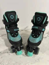 SULIFEEL Kids Roller Skates Large Black Teal Light Up Wheels Adjustable