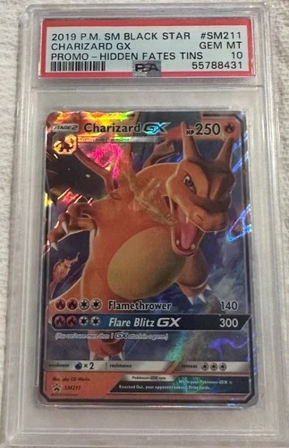 2019 P.M. SM Black Star Charizard GX #SM211 Promo Hidden Fates Tins PSA 10
