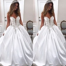 Luxury Wedding Dresses Sweetheart Satin Crystal Beading A Line Bridal Gowns