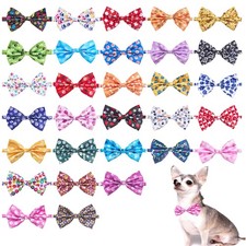 30 PCS Dog Bow Ties Bulk Adjustable Assorted Paw Print Grooming Party Size S